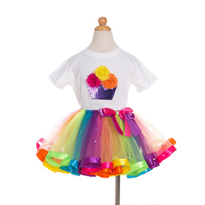 Falda Tutú de Tul en Capas <span class=keywords><strong>con</strong></span> Camiseta de Pastel para Niña, Disfraz de Arcoíris - Product Image 2
