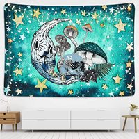 Tapisserie murale en polyester motif crâne et squelette d'Halloween, légère et facile à accrocher, décoration murale, vente en gros