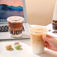Nouveau design de gobelets en plastique transparent Tasses à café glacé en plastique Tasse à café glacé avec logo