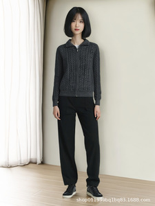Nouveau cardigan élégant pour femmes, chaud et amincissant, respirant, col roulé, 100% cachemire, fermeture éclair - Product Image 3