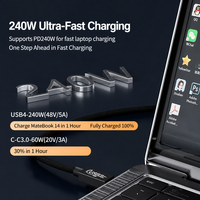 Câble USB4 40 Gbps USB C vers USB C, charge rapide PD 240 W, transfert de données vidéo, nylon tressé, cordon court de 10 cm pour téléphone portable, ordinateur portable