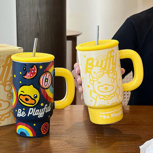 Gobelet en céramique Zuo Mu Playful Buffalo avec couvercle et paille, grande capacité, isotherme pour boissons chaudes et froides, cadeau de fête - Product Image 2