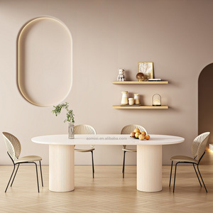 AOMISI <span class=keywords><strong>CASA</strong></span> lumière luxe crème série style table en bois massif pied plaque de roche bureau moderne famille salon table à manger - Product Image 2