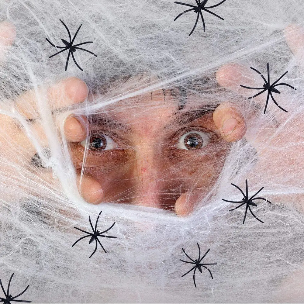 Decorazioni di Halloween ragnatele elasticizzate per interni di grandi dimensioni per esterni con ragno in poliestere