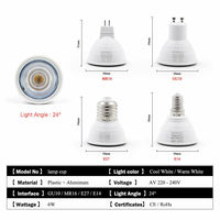 Foco LED E27 E14 GU10 MR16 6W, Bombilla de Luz Puntual, Lámpara de CA 220V, Ángulo de Haz de 24 Grados, Iluminación Interior Decorativa