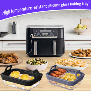 Glass <b>Baking</b> Tray Set For Air Fryers With Detachable Silicone Handle Heat Resistant Rectangle Universal <b>Accessory</b> - Product Image 2