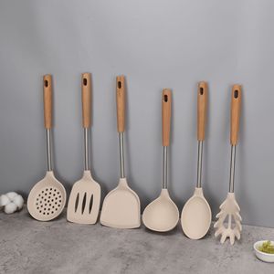 Ustensiles de cuisine en silicone de qualité alimentaire avec manche en bois de hêtre, spatule, cuillère, ustensiles de cuisine, outils de cuisine domestiques - Product Image 2