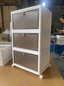 23QT 4 단 플라스틱 보관함 PS 사출 접이식 보관함 뚜껑과 바퀴가 있는 쌓을 수 있는 보관 용기 - Product Image 4