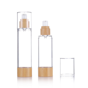 Botella de vacío de bambú y madera de 15/30/50/80/100 ml con bomba de presión tipo pico de pato, envase cosmético para tónico. - Product Image 1