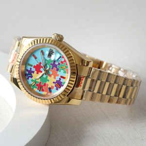 Custom 39mm Puzzle Golden NH35 <strong>Self</strong> <strong>Winding</strong> <strong>Automatic</strong> Own Logo Reloj Les Montre <strong>Watch</strong> - Product Image 4