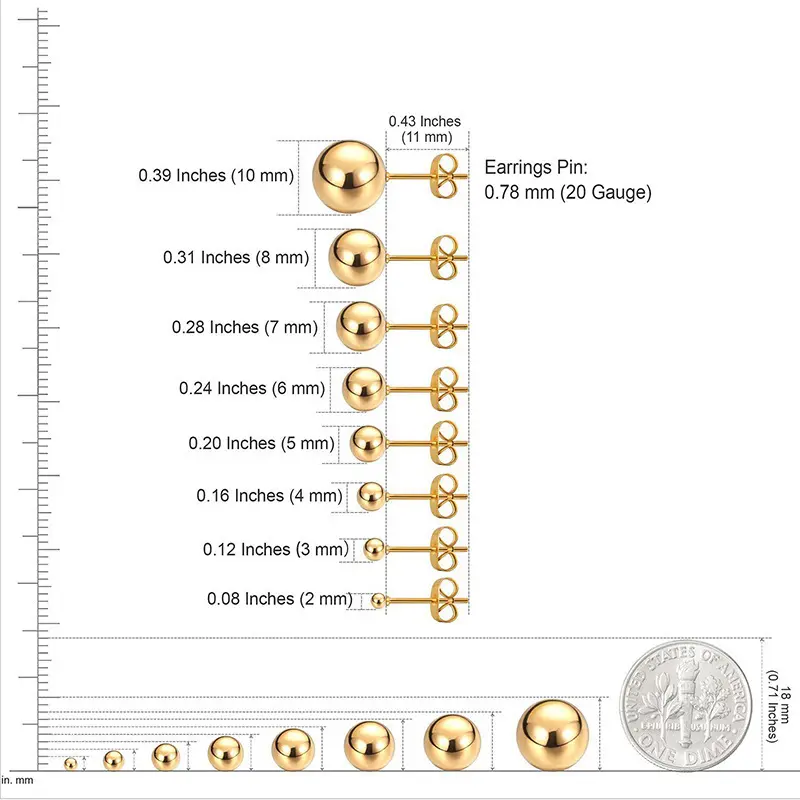 Benutzer definierte neue Schmuck vergoldet Edelstahl Ohr stecker Runde Titan Erbsen Kugel Perle Luxus Ohrringe Piercing für Frauen