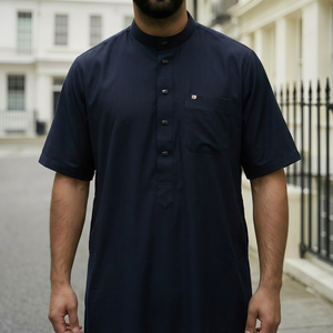 Bulk Order Verschillende Maten Opstaande Kraag Islamitische Traditionele Gesneden Comfortabele Saudi Stijl Mannen Thobe Voor Eid Al-Fitr Dagelijks Gebed - Product Image 2