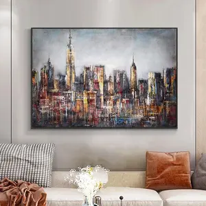 Abstrato Grande Tamanho Cidade Edifício Pintura 100% Pintados à Mão Pintura A Óleo Na Lona Moderna Arte Da Parede Para A Decoração Da Casa