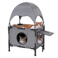 Maison pour chat d'extérieur moderne Rywell, surélevée à 2 niveaux, avec auvent, plateforme surélevée multi-niveaux, tissu Oxford respirant, coussin réversible pour