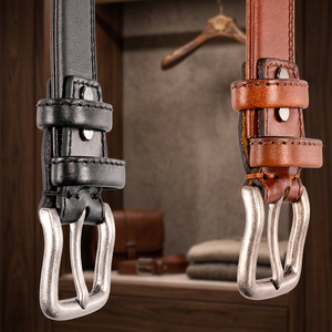 Cinturón de Cuero Vacuno Genuino de Alta Calidad BS International para Hombre, Marrón, Negro, Vintage, Cuadrado, Longitud Personalizada, Hebilla de Acero, Ecológico - Product Image 1