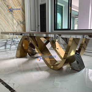 Thép không gỉ khung đá cẩm thạch hàng đầu bàn ăn đặt <span class=keywords><strong>6</strong></span> chỗ ngồi hiện đại sang trọng bàn ăn đặt - Product Image 1