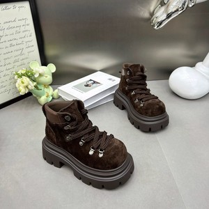 Botines de plataforma retro de ante para mujer 2025, estilo moto con cordones, aumento de altura, de cuero vacuno, para tallas pequeñas - Product Image 3