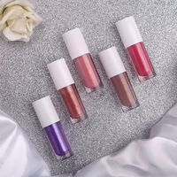 Gloss à lèvres teinté HKH personnalisable avec tube transparent et capuchon blanc, effet miroir brillant, grand pinceau, hydratant et brillant