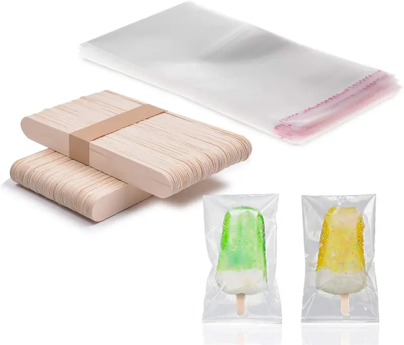 Popsicle Sticks and Bags Set Ice Pop Bags Ice Cream Freeze Pops plastic bags for DIY Ice Pops