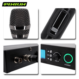 PINIUN Microphone <span class=keywords><strong>HF</strong></span>-U401 <span class=keywords><strong>sans</strong></span> <span class=keywords><strong>fil</strong></span> Microphone professionnel 4 canaux Microphone karaoké scène Performance Microphone chantant portable - Product Image 6