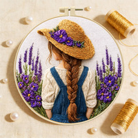 Kit de feutrage et broderie sur tissu de base en coton, ensemble de loisirs créatifs DIY avec cerceau à broder pour loisirs créatifs