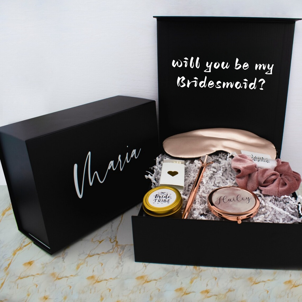 Schwarze Heiratsgeschenkbox leere Brautjungfer Heiratsgeschenkbox personalisierte große faltbare magnetische Party-Geschenkbox