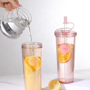 700ml Double Wall Insulated Sip Juice Cup Custom Logo Plastic Tumbler Shiny PET Paper Insert Factory DIY Cartoon Design Style