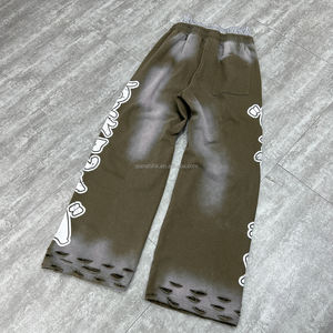Pantalon de survêtement empilé en coton vieilli personnalisé Streetwear lourd pantalon de survêtement à jambes larges lavage à l'acide pantalon de survêtement baggy à double taille - Product Image 2