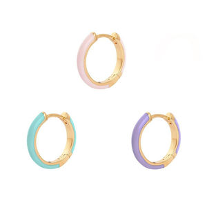 S925 Sterling <b>Silver</b> Simple Fashionable Classic Enamel <b>Huggie</b> Earrings - Product Image 1