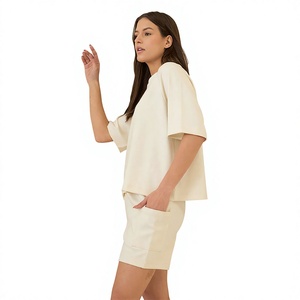 Women's <b>2</b> <b>Piece</b> Casual Set Loose Short Sleeve O-Neck Top and Pocket Shorts Solid <b>Outfit</b> - Product Image 5