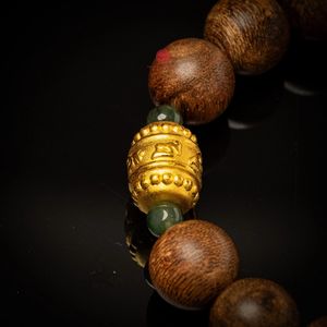 Bracelet en bois d'agar naturel semi-affleurant, perles rondes de 12 mm, mélangées à de l'or 24 carats, bijoux en bois de qualité supérieure Lu Thong - Product Image 4