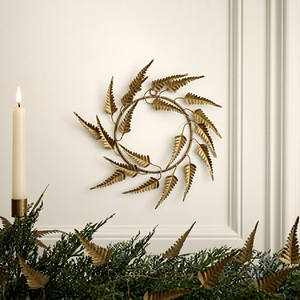 Corona de Helecho Metálica Rústica Redonda Hecha a Mano, Adorno Decorativo para Colgar en la Pared, Adorno Navideño sin Luces, Pieza Única - Product Image 1