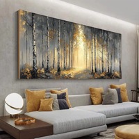 Peinture décorative sur toile dorée, art mural encadré Forêt d'automne, abstrait, texturé 3D, fait main à l'huile, pour décoration de salon