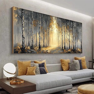 Arte <span class=keywords><strong>de</strong></span> pared enmarcado Bosque Otoñal, pintura decorativa abstracta en 3D con textura hecha a mano, decoración <span class=keywords><strong>de</strong></span> sala <span class=keywords><strong>de</strong></span> estar, lienzo dorado - Product Image 2