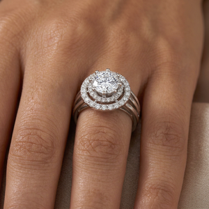1 CTS Round Diamond Double Halo Gold <b>Split</b> Shank Statement Engagement <b>Ring</b> Wedding Gift OEM ODM Custom Jewelry - Product Image 1