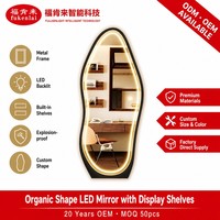 Miroir sur pied Fullkenlight à LED rétroéclairé, forme irrégulière unique, cadre métallique, miroir de corps entier pour s'habiller