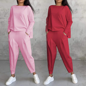 Bộ đồ nữ hai mảnh mùa xuân thu, <span class=keywords><strong>size</strong></span> lớn, áo thun tay dài cổ tròn màu trơn có túi, quần kiểu thường - Product Image 5