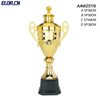 Trophées de cricket en métal plaqué or, design primé UV, matériaux bois, laiton, plastique, coupe sportive
