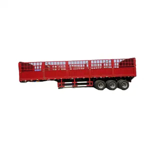 2021 China manufacture 3 Axle Fence Semi Trailer Cargo Fence Full Trailer Drawbar Trailer With Side wall for Sale