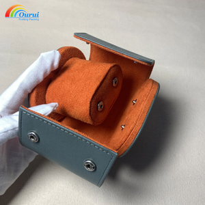 Factory Direct Luxury Greyish Sage Green Roll <b>Watch</b> Box with Orange lining,1 Slot Travel Portable <b>Watch</b> <b>Case</b> with Custom Logo - Product Image 3