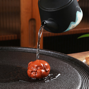 Squisito ornamento di tè di maiale di argilla viola per animali domestici adorabile piccolo maiale fortunato - Product Image 4