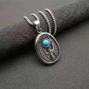 Yunnique – collier avec pendentif aigle en acier inoxydable, incrustation de turquoise, chaîne en argent, pour cadeau - Product Image 4