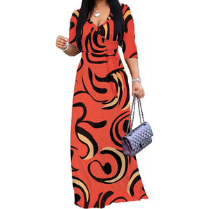 Robes Maxi décontractées pour femme, tenues africaines, élégantes, église, manches 3/4, boutonnées, imprimées, décontractées - Product Image 4