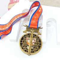 Médaille Souvenir Créative Pliable en Métal, Motif Éléphant de Dessin Animé, Élément Architectural Chinois, pour Événements et Cérémonies de Remise de Prix
