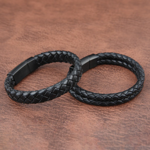 Bestone Tùy Chỉnh Mới Từ Không Gỉ Nút Vòng Đeo Tay <span class=keywords><strong>2</strong></span> Lớp Đen Punk Da Vòng Đeo Tay Cho Nam Giới Cá Nhân - Product Image 6