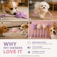 Jouet interactif en peluche couineur pour chien avec corde en coton amovible, jouet à mâcher pour animaux de compagnie avec papier froissé pour petits et moyens chiens