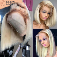 Perruque Lace Front Wig 613 naturelle péruvienne, cheveux humains, couleur Blonde, pas cher, 4-100%