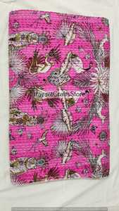 Pink Bohemian Animal and birds Printed Kantha Quilt Cotton Home Decor All Season Handmade - Product Image 6