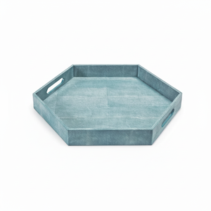 Bandeja de servicio de cuero azul hexagonal personalizada de alta calidad, decoración del hogar de cuero de imitación de mesa - Product Image 1