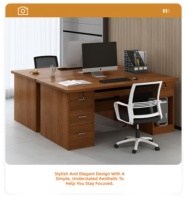Ensemble de bureaux doubles avec chaises, design minimaliste moderne, poste de travail informatique face à face, tiroirs, bureau de direction en bois mural